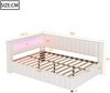 Merax Polsterbett Schlafsofa 140x200, Gepolstertes aus Samtstoff mit LED-Licht und USB-Ladeanschluss, mit Rückenlehne, Kopfteil und stabilem Bettrahmen, Beige Bild 4