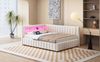 Merax Polsterbett Schlafsofa 140x200, Gepolstertes aus Samtstoff mit LED-Licht und USB-Ladeanschluss, mit Rückenlehne, Kopfteil und stabilem Bettrahmen, Beige Bild 5