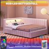 Merax Polsterbett Schlafsofa 140x200, Gepolstertes aus Samtstoff mit LED-Licht und USB-Ladeanschluss, mit Rückenlehne, Kopfteil und stabilem Bettrahmen, Beige Bild 3