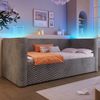 Polsterbett 90x200 cm mit hydraulischem Stauraum und LED-Beleuchtung, ohne Matratze, Grau Bild 4