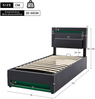 Polsterbett 90×190 cm mit LED, USB-Ladefunktion und Bettkasten, Schwarz Bild 5