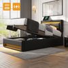 Polsterbett 90×190 cm mit LED, USB-Ladefunktion und Bettkasten, Schwarz Bild 2