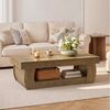 Tribesigns Couchtisch 140 cm Rechteckiger Couchtisch mit Ablage, 2 Ebenen Wohnzimmertisch (Packung, Großer Sofatisch Holz für Wohnzimmer, Rustikal Braun), 2 Ebenen Wohnzimmertisch im Landhausstil Bild 2