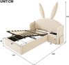 Polsterbett 90x190 cm mit Hasenohren-Kopfteil, Kinderbett mit Hydraulischem Stauraum & Nachttisch, Samt Softbett, Beige (Ohne Matratze) Bild 2