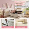 Polsterbett 90x190 cm mit Hasenohren-Kopfteil, Kinderbett mit Hydraulischem Stauraum & Nachttisch, Samt Softbett, Beige (Ohne Matratze) Bild 5