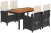 vidaXL 5-tlg. Garten-Essgruppe mit Kissen Schwarz Poly Rattan 3212224 Bild 2