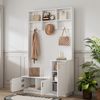 Merax Garderoben-Set H200/B120/T40 cm, mit Bank und Schuhablage, multifunktionale Aufbewahrungsbank mit 3 hängenden Haken & offenem Stauraum, rechteckige Aufbewahrung & Regale, Weiß Bild 2