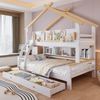 Novelux Etagenbett 90x200/120x200 mit Treppe, 2 Schubladen & Regal – Kinderetagenbett aus Kiefer/MDF in Weiß/Natur, mit Dachdesign & FSC-Holz Optik Bild 5