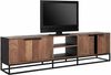 TV Board Cosmo, Teakholz massiv, Industrial Design, 205 cm, natur, schwarzes Metallgestell Bild 2