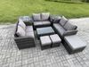 Fimous Polyrattan Gartenmöbel Set Garten Sofa im Freien Set mit Love Sofa Couchtisch 2 Beistelltischen 3 Hockern Dunkelgrau Gemischt Bild 2