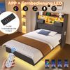 Polsterbett 90x200 cm Schwebebett mit LED-Beleuchtung, Kopfteil und Ladestation(1 Type-C, 3 USB-Anschlüsse), Modern Einzelbett mit Stauraum-Kopfteil und lattenrost, Leinen, Grau(Ohne Matratze) Bild 3
