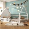 Hausbett Kinderbett 140x200 cm mit Geländer – Kiefernholz und MDF in Weiß Bild 1
