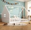 Hausbett Kinderbett 140x200 cm mit Geländer – Kiefernholz und MDF in Weiß Bild 2