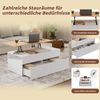 Merax 100cm couchtisch, Höhenverstellbarer Kaffeetisch mit Verstecktem Stauraum, wohnzimmertisch mit 2 schubladen, Sofatisch mit halboffenem Stauraum, Weiß + Holzfarbe Bild 5