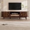 HAUSS SPOLE TV-Schrank mit Massivholztüren,Lowboard TV-Regal mit Schubladen,handgeflochten (Packung, 1-St, Massivholztüren, Landhausstil-Aufbewahrung mit niedriger Frontblende) mit einer Schublade und zwei Schiebetüren Bild 2
