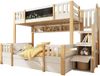 Etagenbett für 3 Kinder, mit Kreidetafel Stauraum-Treppe 2 Schubladen Leiterschrank stabiles Hochbett Stockbett Jugendbett, Massivholz, Weiß Natur, 90 x 200 & 140 x 200 cm Bild 4