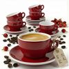 MUVELL Espressotasse 6x Espressotassen & Untertassen Set 0,8 cm dickwandig, rot, 6-tlg, Keramik, 60 ml rot mit weißen Rand und Innenfläche Bild 1