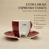 MUVELL Espressotasse 6x Espressotassen & Untertassen Set 0,8 cm dickwandig, rot, 6-tlg, Keramik, 60 ml rot mit weißen Rand und Innenfläche Bild 3