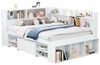 BlingBin Kinderbett Einzelbett, Multifunktionales Kinderbett, Stauraumbett, Jugendbett (Bettgestell mit Schubladen, Bücherregal und Stauschrank, 1-tlg, 140*200 cm, Ohne Matratze, Belastbarkeit maximal: 200KG), Großer Stauraum, Lattenrost, Weiß Bild 4
