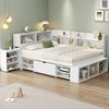 BlingBin Kinderbett Einzelbett, Multifunktionales Kinderbett, Stauraumbett, Jugendbett (Bettgestell mit Schubladen, Bücherregal und Stauschrank, 1-tlg, 140*200 cm, Ohne Matratze, Belastbarkeit maximal: 200KG), Großer Stauraum, Lattenrost, Weiß Bild 3
