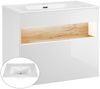 Badmöbel Set mit Keramik-Waschtisch inkl LED BERMUDA-56 in Weiß-Hochglanz mit Wotaneiche B/H/T: 190/200/45cm Bild 4
