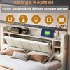 Polsterbett 160x200 cm, Mit USB-Steckdose und Lichtleiste, Wendbares Kopfteil mit Ablagefächern und Einlegeböden mit kleinen Ablagefächern, Stabiler Metallrahmen, Leinenstoff, Doppelbett Beige Bild 5
