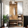 Garderobe kompakt 4‑in‑1 mit Spiegel und Sitzbank, Schuhschrank in Holzoptik Natur und Schwarz, 100 x38 x 185 cm Bild 2