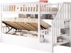 Holzbett 90x200 cm mit hydraulischem Unterbett, Stauraumtreppe, Regalen, Hochbett, Weiß Bild 4