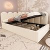 Polsterbett 90×190 cm aus Samt-Stoff mit hydraulischem Stauraum & Metall-Lattenrost, beige Bild 2