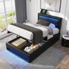 Polsterbett 90x200 cm mit USB-Ladefunktion, LED-Beleuchtung und Bettkasten, gepolstertes PU in Schwarz Bild 3