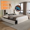 Polsterbett 160x200 cm mit kabellosem Laden, USB‑C und 4 Schubladen, Samt Beige Bild 2
