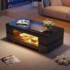 LED Couchtisch 100x50x35 cm Schwarz Hochglanz mit Glasplatte mit App-Steuerung, rechteckiger Sofatisch mit LED-Farbwechsel Bild 4