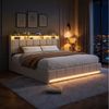 PXloue Polsterbett LED-Bett mit Stauraum und Ladeanschluss (Geeignet für Jugendliche und Erwachsene), Hydraulisches Stauraumbett, Bettkasten, Leinen Bild 2