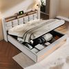 Novelux Polsterbett 160x200 cm mit LED Beleuchtung & 2 USB-Anschlüssen – Leinenstoff Hellbeige, Doppelbett mit Metallrahmen & Lattenrost, 300kg Tragkraft Bild 5