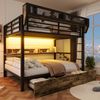 Merax Etagenbett, Metallbett 140x200cm mit Schubladen LED-Beleuchtung Aufbewahrungskorb, Schwarz Bild 2