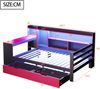 Merax Einzelbett, Holzbett, Schlafsofa 90 x 200 cm, Mit Schreibtisch, Bücherregal, Staufächern und Regalen, Mit integrierter Beleuchtung und Steckdosen, Schubladen, Schwarz + Rot Bild 4