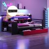 Merax Einzelbett, Holzbett, Schlafsofa 90 x 200 cm, Mit Schreibtisch, Bücherregal, Staufächern und Regalen, Mit integrierter Beleuchtung und Steckdosen, Schubladen, Schwarz + Rot Bild 3