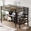 Hochbett 140×200 cm mit Treppe und Stauraum, Metall-Holz-Konstruktion, Schwarz, ohne Matratze Bild 3