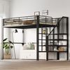 Hochbett 140×200 cm mit Treppe und Stauraum, Metall-Holz-Konstruktion, Schwarz, ohne Matratze Bild 2