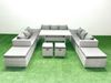Fimous Rattan Gartenmöbel Essgarnitur 13 Sitzer Sofa Esstisch Set mit 4 Hockern Hellgrau gemischt Bild 2