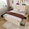 Polsterbett 160×200 cm mit 4 Schubladen, USB/Typ-C, beiges Leinen, inkl. H3 Matratze Bild 3