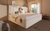 Bett mit versteckter Funktions-Kopfstütze & USB-Ladepanel, Leinen, 140x190 cm, Beige, ohne Matratze Bild 3