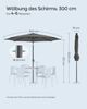 Sonnenschirm mit LED-Solar-Beleuchtung und Kurbel, knickbar, Metall grau, Ø 3 m Bild 4