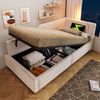 Kinderbett 90×200 cm mit Rausfallschutz, Stauraum, USB-C und Leselicht, Samt Beige, ohne Matratze Bild 4