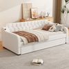 Schlafsofa aus Leinenstoff mit Ausziehbett & USB-Anschluss, 90x200 cm, Beige, ohne Matratze Bild 4