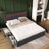 Merax LED Stauraumbett Polsterbett 140x200 Doppelbett aus Leinen mit Höhenverstellbares Kopfteil & 4 Schubladen Grau Bild 3
