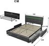 Merax LED Stauraumbett Polsterbett 140x200 Doppelbett aus Leinen mit Höhenverstellbares Kopfteil & 4 Schubladen Grau Bild 2