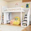 Hochbett, 90x200cm , Stauraumleiter, Regale, klappbarer Stauschrank, freier Platz unter dem Bett zum Verkleiden, Geländer in Liebesform, ohne Matratze, Weiß Bild 1