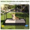 COSTWAY Tierbett, Hundeliege, Hundebett aus Rattan, mit Kissen & Dachschutz Bild 2