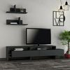 Dmora Wohnzimmermöbel Huko, Modulares Wohnzimmerset, Mehrzweck-Wohnzimmermöbel, Moderner TV-Schrank, 180x32 h42 cm, Anthrazit Bild 2